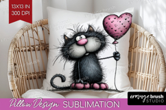 Whimsical Cat Pillow Sublimation - Valentines Day Pillow PNG Product Image 1