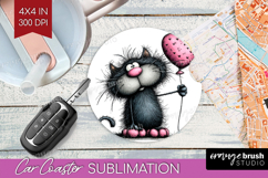 Whimsical Cat Car Coaster - Valentines Day Coaster PNG Product Image 1
