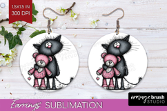 Whimsical Cat Round Earrings - Valentines Day PNG Product Image 1