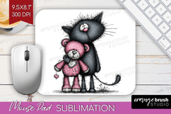 Whimsical Cat Mouse Pad Sublimation - Valentines Day PNG Product Image 1