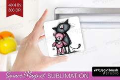 Whimsical Cat Magnet Sublimation - Valentines Day Square PNG Product Image 1