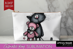 Whimsical Cat Cosmetic Bag - Valentines Day Makeup Bag PNG Product Image 1