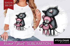 Whimsical Cat Round Tshirt Background - Valentines Day PNG Product Image 1