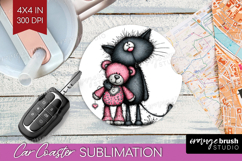 Whimsical Cat Car Coaster - Valentines Day Coaster PNG Product Image 1