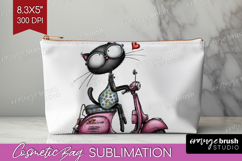 Whimsical Cat Cosmetic Bag - Valentines Day Makeup Bag PNG Product Image 1