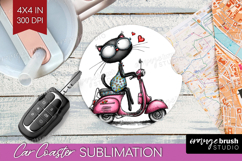 Whimsical Cat Car Coaster - Valentines Day Coaster PNG Product Image 1