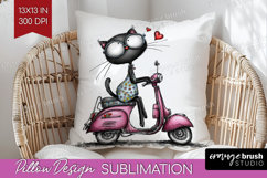Whimsical Cat Pillow Sublimation - Valentines Day Pillow PNG Product Image 1