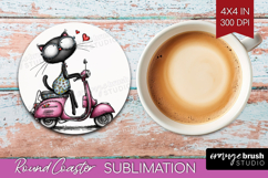 Whimsical Cat Round Coaster - Valentines Day Coaster PNG Product Image 1