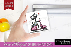 Whimsical Cat Magnet Sublimation - Valentines Day Square PNG Product Image 1