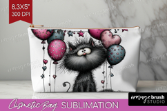 Whimsical Cat Cosmetic Bag - Valentines Day Makeup Bag PNG Product Image 1