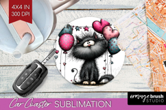 Whimsical Cat Car Coaster - Valentines Day Coaster PNG Product Image 1