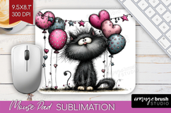 Whimsical Cat Mouse Pad Sublimation - Valentines Day PNG Product Image 1