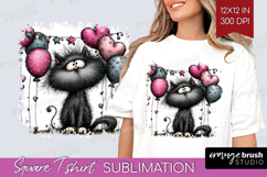 Whimsical Cat Square Tshirt Background - Valentines Day PNG Product Image 1