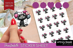 Whimsical Cat Round Sticker - Valentines Day Printable Sheet Product Image 1