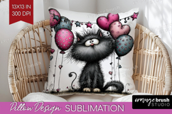 Whimsical Cat Pillow Sublimation - Valentines Day Pillow PNG Product Image 1