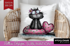 Whimsical Cat Pillow Sublimation - Valentines Day Pillow PNG Product Image 1