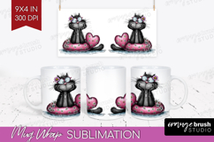 Whimsical Cat Mug Wrap - Valentines Day Mug PNG Sublimation Product Image 1