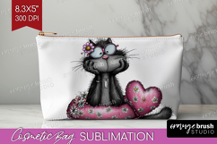 Whimsical Cat Cosmetic Bag - Valentines Day Makeup Bag PNG Product Image 1