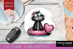 Whimsical Cat Car Coaster - Valentines Day Coaster PNG Product Image 1