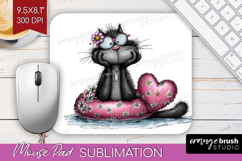 Whimsical Cat Mouse Pad Sublimation - Valentines Day PNG Product Image 1