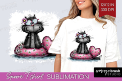 Whimsical Cat Square Tshirt Background - Valentines Day PNG Product Image 1