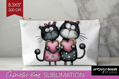 Whimsical Cat Cosmetic Bag - Valentines Day Makeup Bag PNG Product Image 1