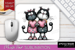 Whimsical Cat Mouse Pad Sublimation - Valentines Day PNG Product Image 1