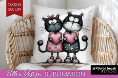 Whimsical Cat Pillow Sublimation - Valentines Day Pillow PNG Product Image 1