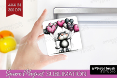 Whimsical Cat Magnet Sublimation - Valentines Day Square PNG Product Image 1