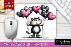 Whimsical Cat Mouse Pad Sublimation - Valentines Day PNG Product Image 1