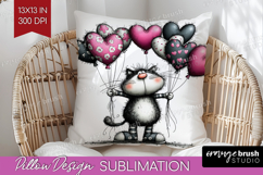 Whimsical Cat Pillow Sublimation - Valentines Day Pillow PNG Product Image 1