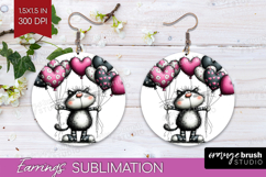 Whimsical Cat Round Earrings - Valentines Day PNG Product Image 1