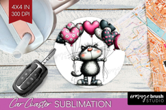 Whimsical Cat Car Coaster - Valentines Day Coaster PNG Product Image 1