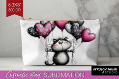 Whimsical Cat Cosmetic Bag - Valentines Day Makeup Bag PNG Product Image 1