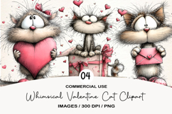 Whimsical Valentine Cat Clipart PNG Product Image 1