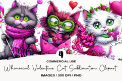 Whimsical Valentine Cat Sublimation Clipart Product Image 1