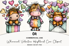 Whimsical Valentine Highland Cow Clipart Product Image 1