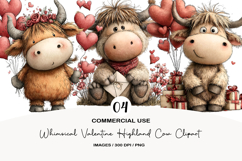 Whimsical Valentine Highland Cow Clipart Product Image 1