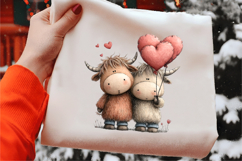 Whimsical Valentine Highland Cow Clipart Product Image 2