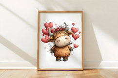 Whimsical Valentine Highland Cow Clipart Product Image 3