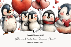 Whimsical Valentine Penguin Clipart Product Image 1