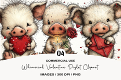 Whimsical Valentine Piglet Clipart Product Image 1