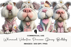 Whimsical Valentine Princess Daisy Bulldog Clipart Product Image 1