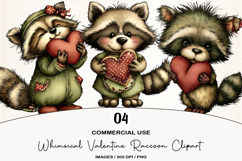 Whimsical Valentine Raccoon Clipart Product Image 1