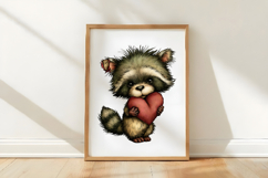 Whimsical Valentine Raccoon Clipart Product Image 3