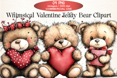 Whimsical Valentine Teddy Bear Clipart Product Image 1
