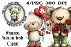 Whimsical Valentine Teddy Bear Clipart Product Image 1