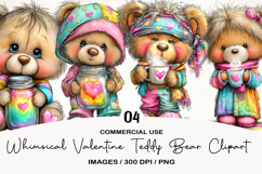 Whimsical Valentine Teddy Bear Clipart Product Image 1