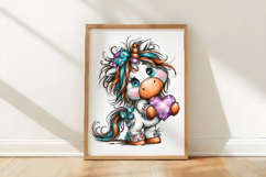 Whimsical Valentine Unicorn Clipart Product Image 3