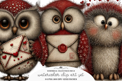 Whimsical Valentines Owls Clipart - Valentines Owls PNG Product Image 1